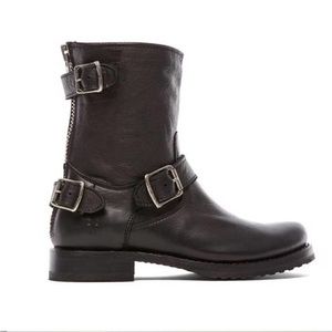 Frye black combat boot with zippers